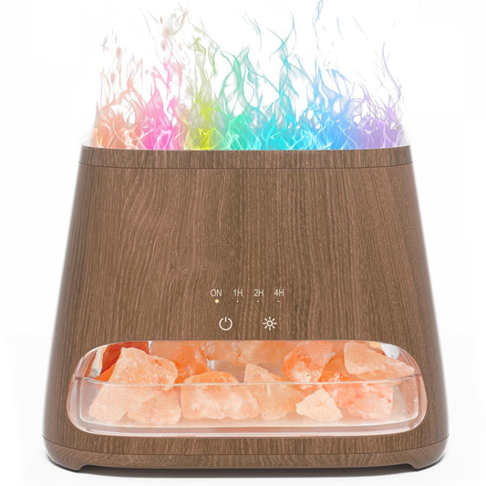 SALKING Colorful Flame Fire Diffuser Humidifier, Himalayan Salt Lamp, 7 Colors Changing Oil Diffuser, Ultra-Quiet Essential Oils Aromatherapy Diffusers for Large Room, Bedroom,150ml (Dark)