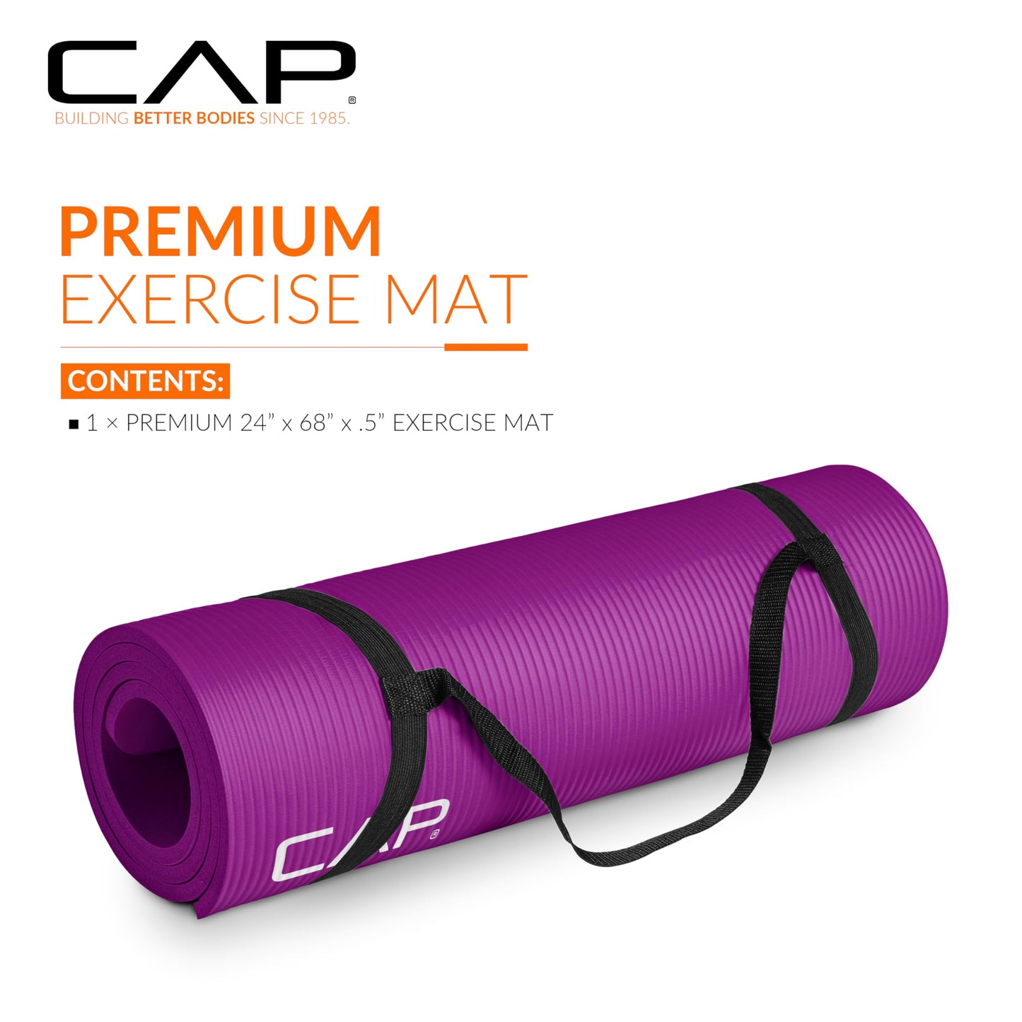 CAP Barbell High Density Exercise Yoga Mat with strap, 68"x24" 12mm - Wine