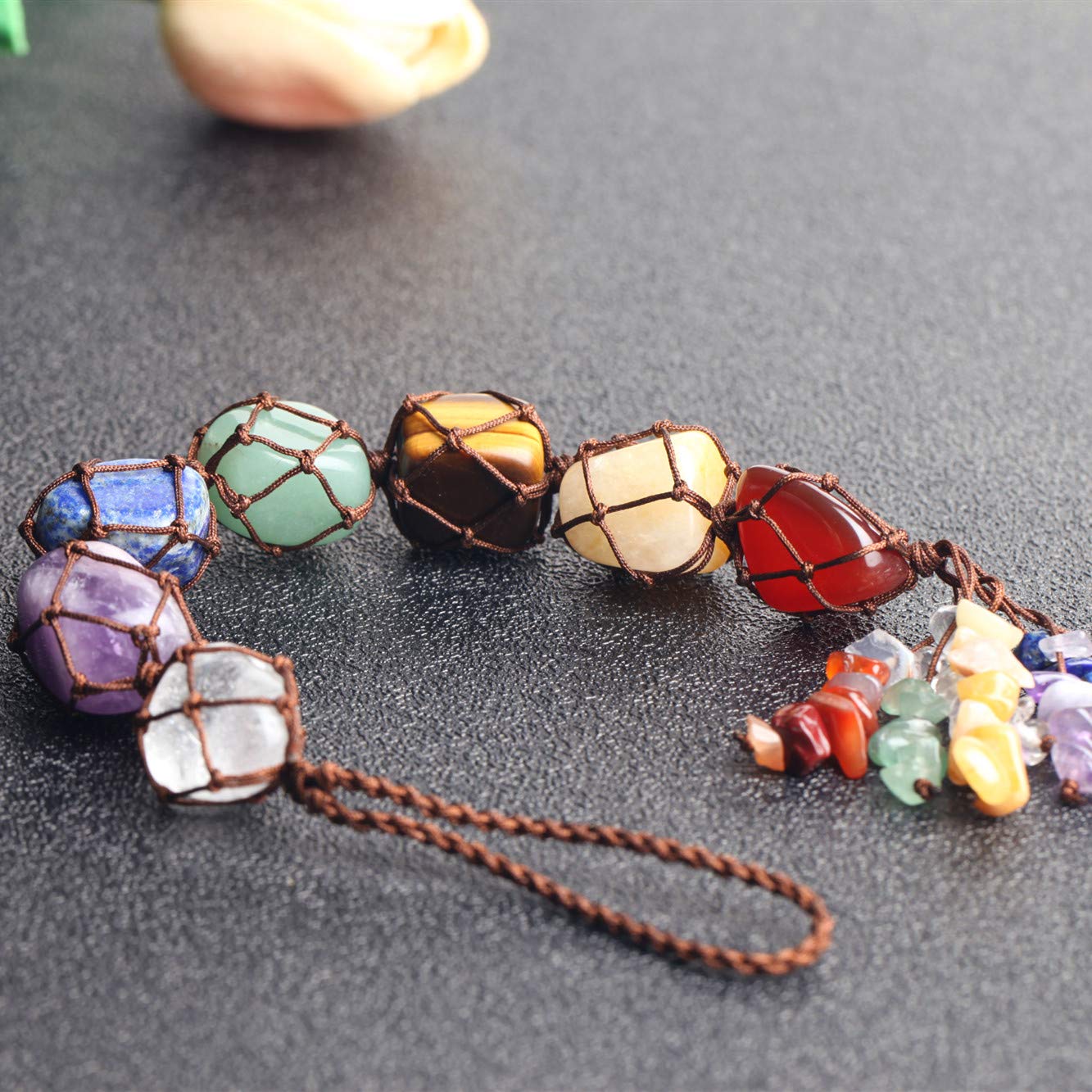 7 Chakra Gemstones Healing Feng Shui Crystals Window Car Decorations Hanging Ornament Dowsing Pendulum Good Luck Home Decoration for Reiki Yoga Meditation