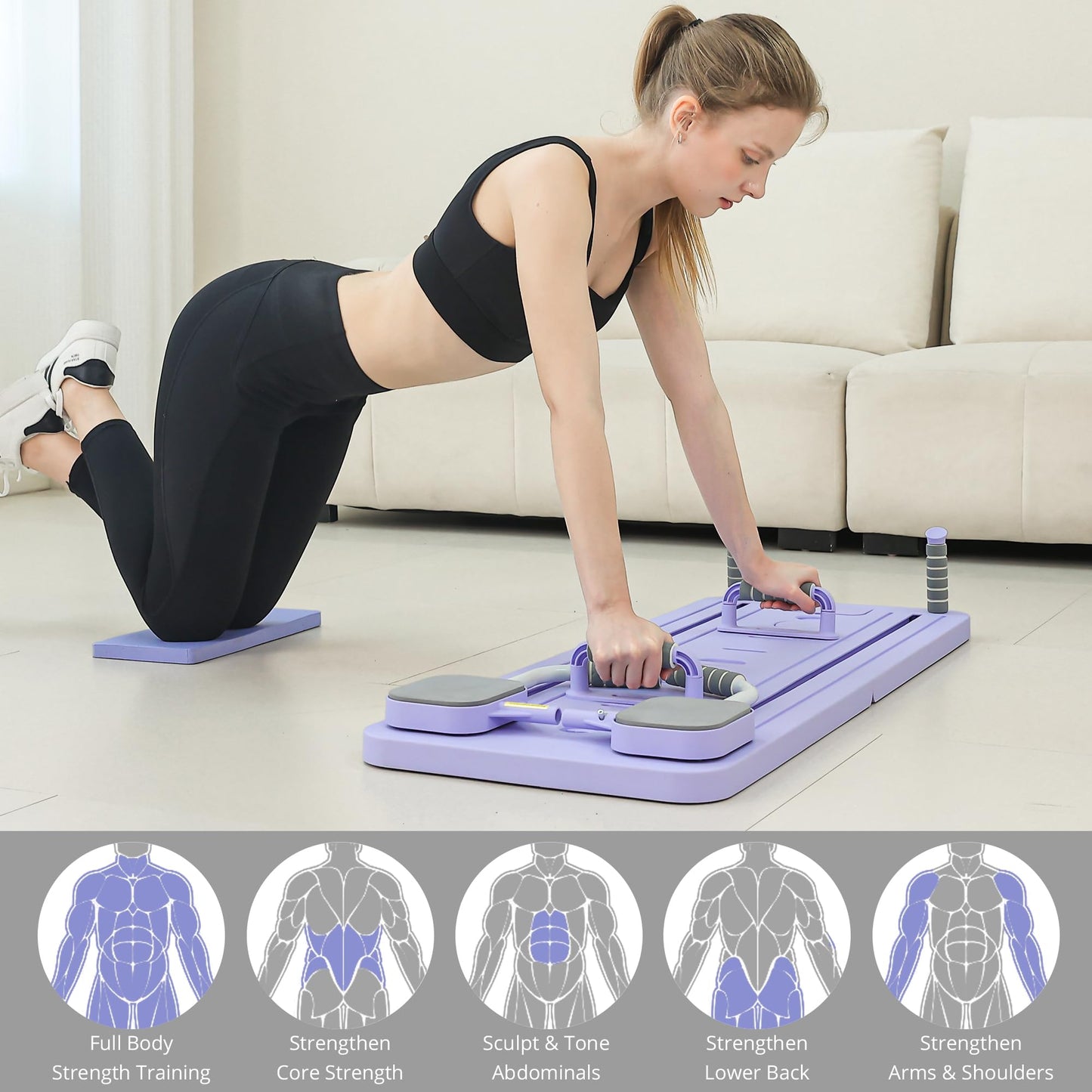 JANUA Pilates Board - Pilates Reformer Set, Multi-Purpose Foldable Pilates Reformer Board for Home, 5 in 1 Pilates Sliding Board (Purple Set)