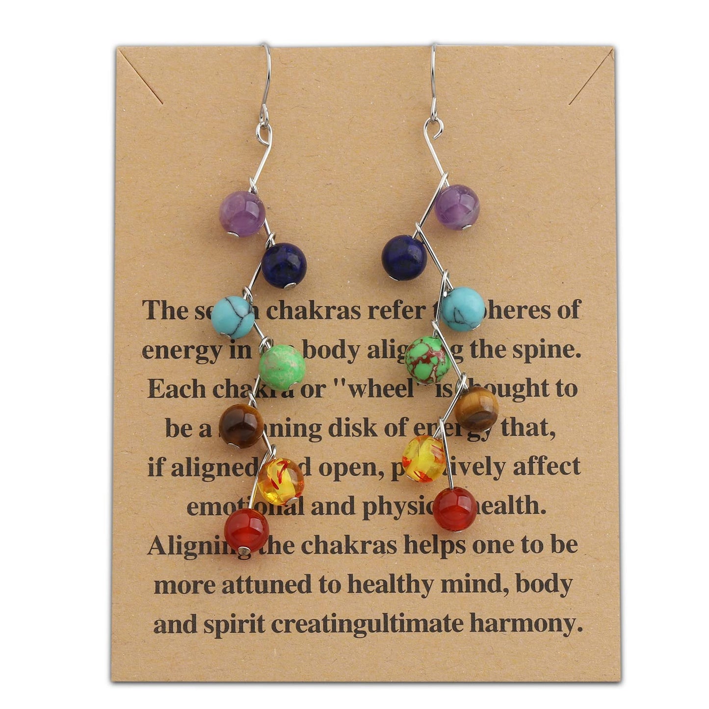 WUSUANED 7 Healing Chakra Earrings Reiki Stone Dangle Hook Earrings Engery Protection Anxiety relief Gift For Yoga Meditation (Chakra earrings)