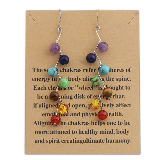 WUSUANED 7 Healing Chakra Earrings Reiki Stone Dangle Hook Earrings Engery Protection Anxiety relief Gift For Yoga Meditation (Chakra earrings)