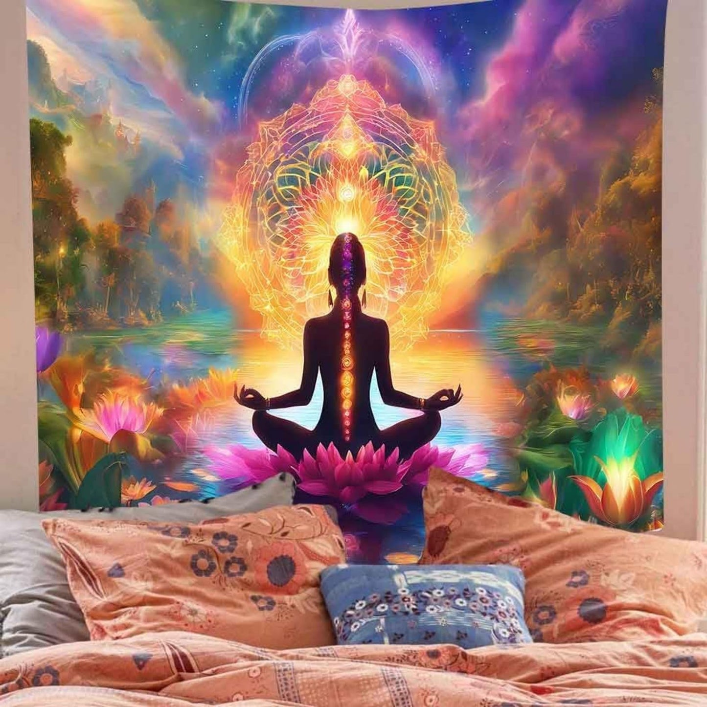 OSUNBD Yoga Chakra Tapestry 60x40 In, Seven Chakra Meditation Zen Wall Art Decor Tapestry for Bedroom, Lotus Spiritual Wall Hanging for Living Room Dorm Meditation Room
