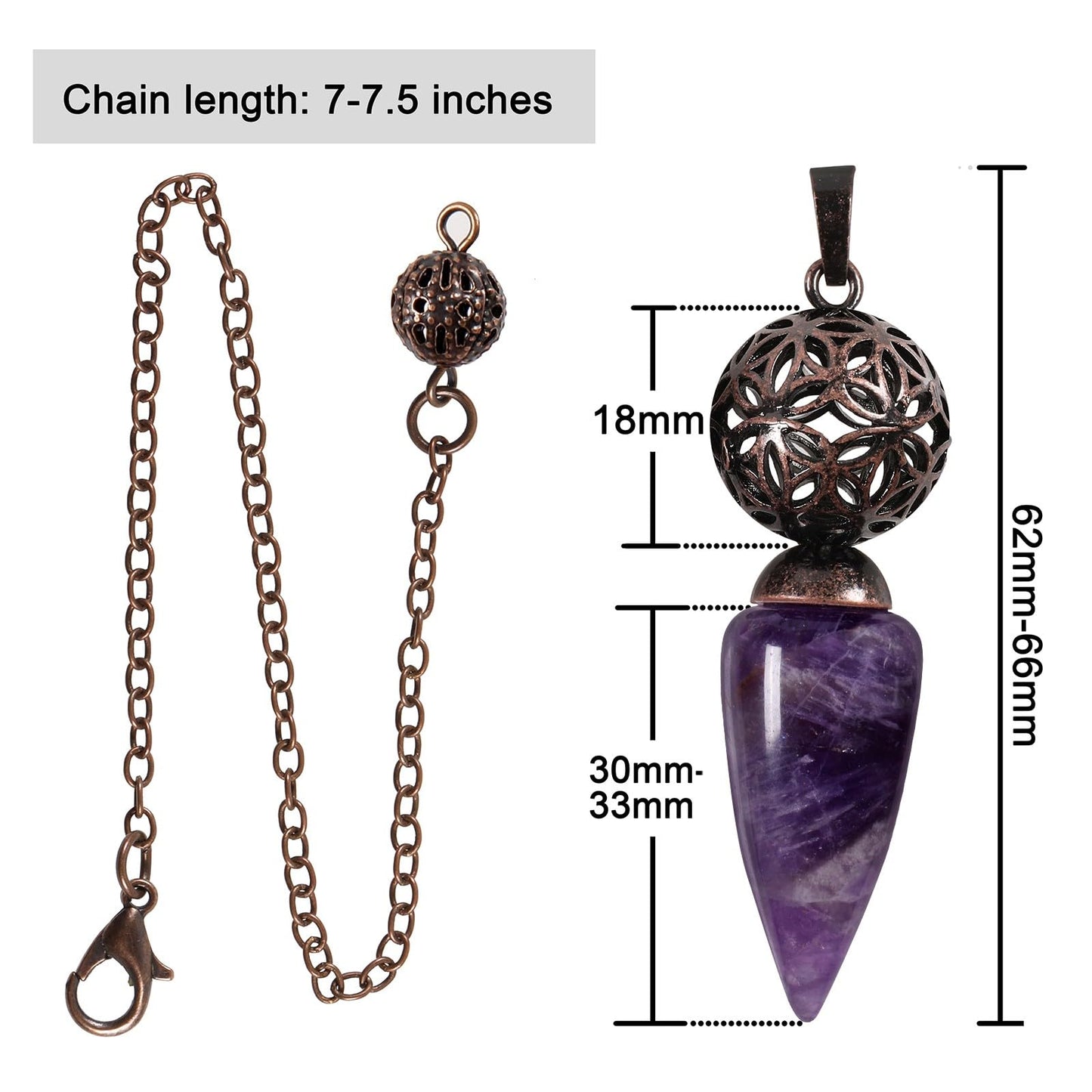 TUMBEELLUWA Conical Divination Dowsing Spirit Pendulum Chakra Healing Spiral Meditation Tool for Wicca Scrying Dowser, Amethyst