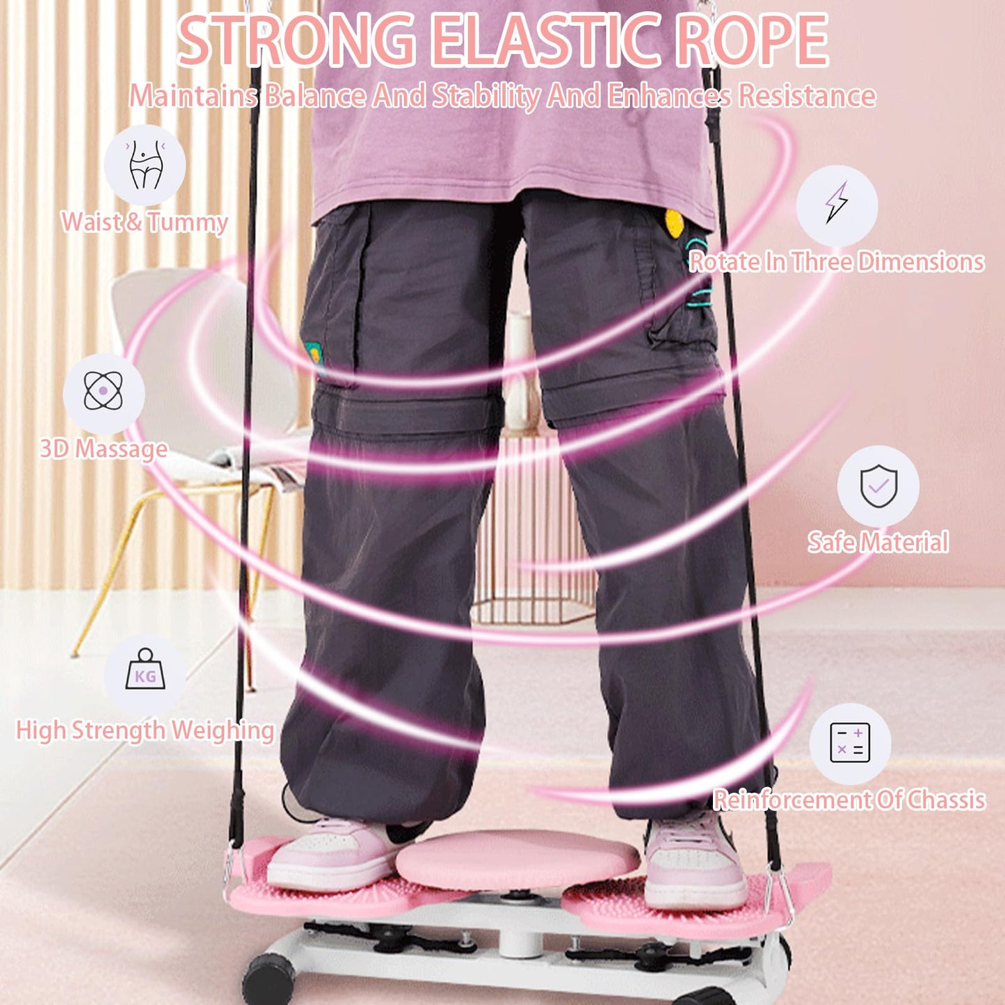 Waist Twisting Machine With Resistance Band - 360° Rotating Waist Twister Board For Core Workout Abdominal Fat Loss, Noiseless Ab Twister Machine, 330 Lbs Weight Capacity Gym Equipment (Pink)