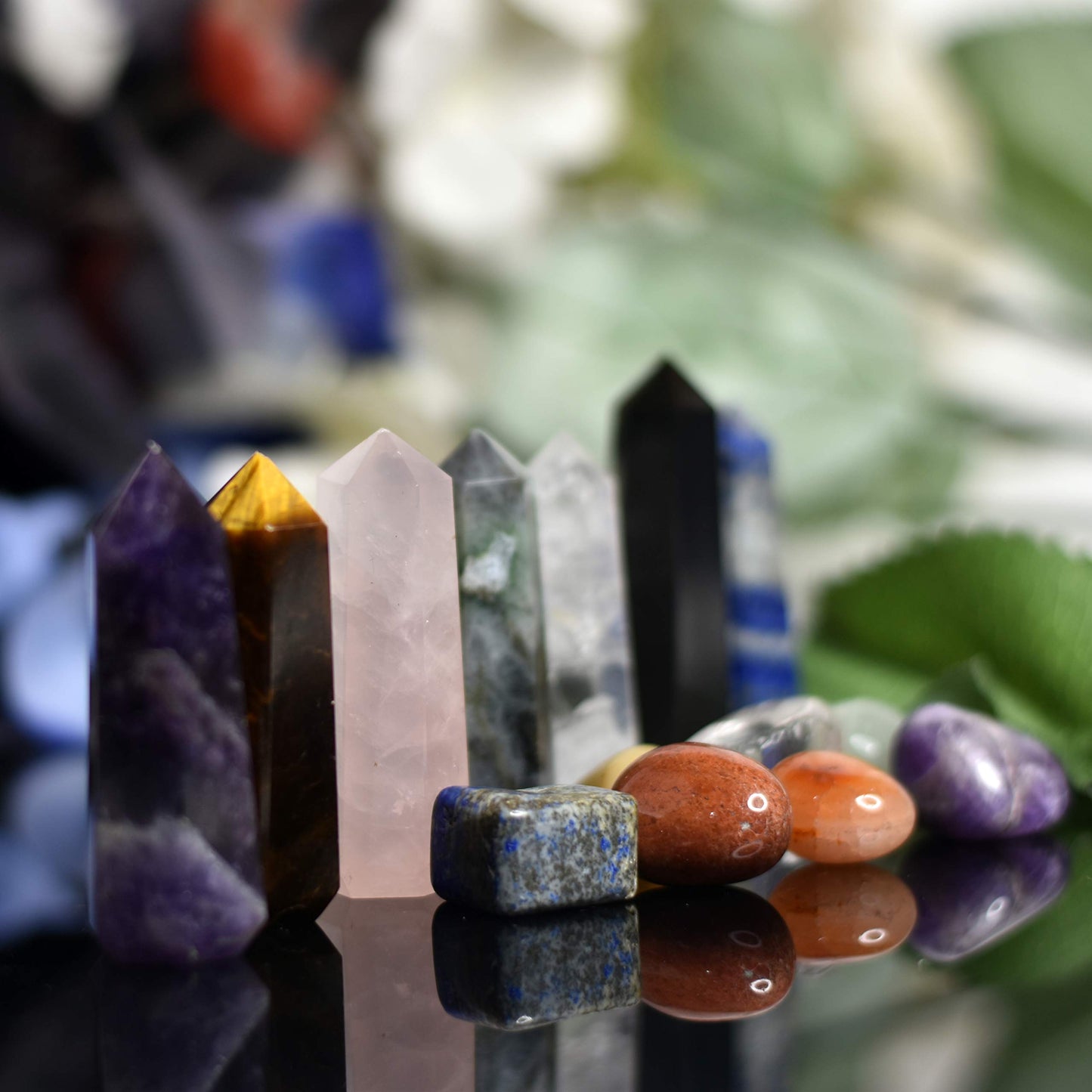 VRIJAN Crystals .Crystals and Healing Stones, Crystal Healing Ornaments. All 7 Chakra Wands with Tumbled Stones Crystals Set of 14