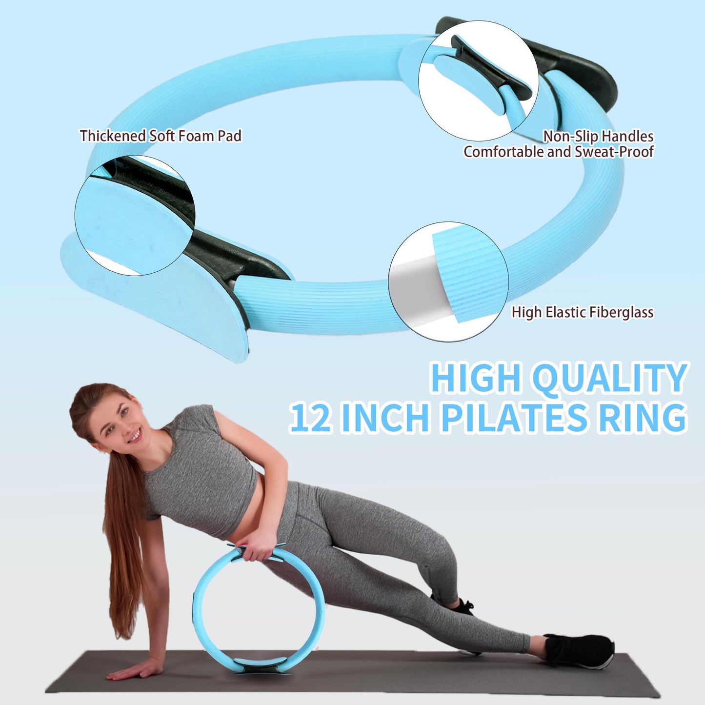 DICYWUDI Pilates Essentials Kit for Home Women, Pilates Equipment for Workouts, 6 Fabric Resistance Bands, 12 Inch Magic Circle Yoga Ring, Mini Exercise Ball, Great Exercise Equipment