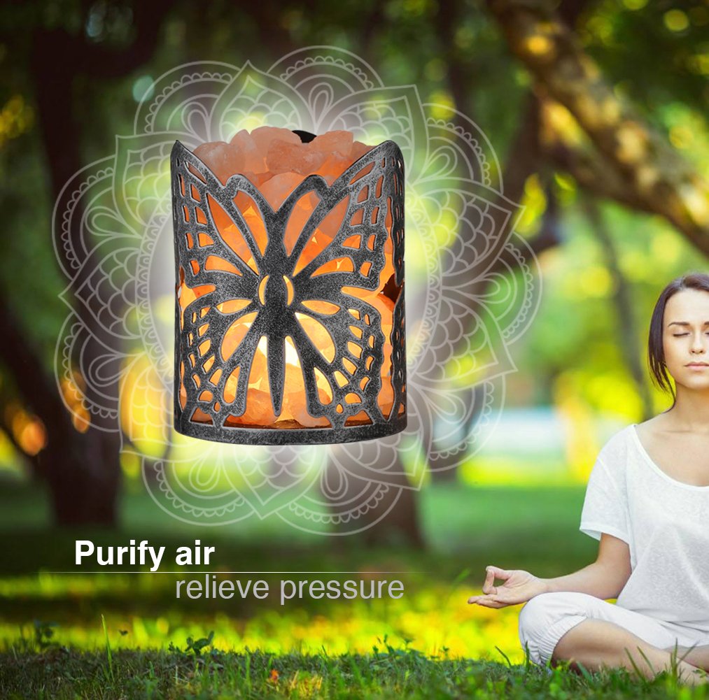 IMY King Himalayan Salt Lamp,Natural Wall Light Salt Lamp with 2 Bulbs,Rocks Salt Night Light with Butterfly Metal Basket Gift