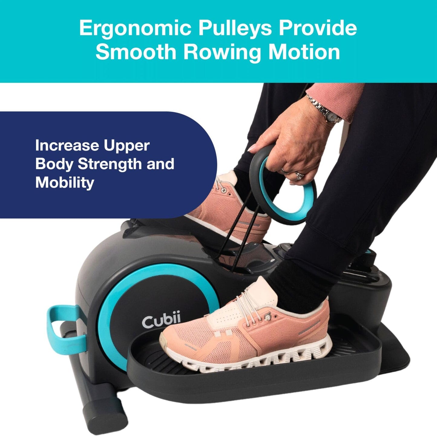 Cubii Total Body - Compact 2-in-1 Elliptical with 12 Resistance Levels, Low-Impact Cardio & Strength Training with an Ergonomic Pulley System for a Full-Body Workout Anywhere You Sit - Adult to Senior