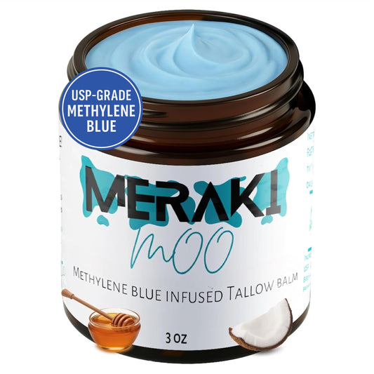 Meraki Medicinal Methylene Blue Tallow Balm for Face – Beef Tallow Moisturizer with Coconut Oil and Honey – Methylene Blue Face Cream for All Skin Types – 3 oz