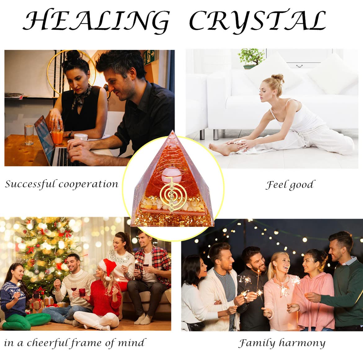Orgone Pyramid for Positive Energy, Chakra, Wealth, Success - Chakra Orgonite Pyramid with Gemstones, Lucky Crystals, and Attract Lucky Home Decor