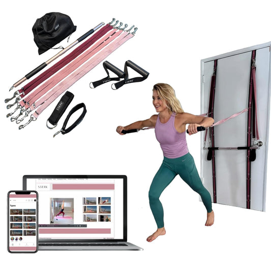 STAERK Portable Pilates Reformer Home Training System - Premium Resistance Bands, Handles, Foot/Ankle Loops, & Barre Attachment Kit - Strength & Flexibility - 30-Day Free On Demand Video Workouts