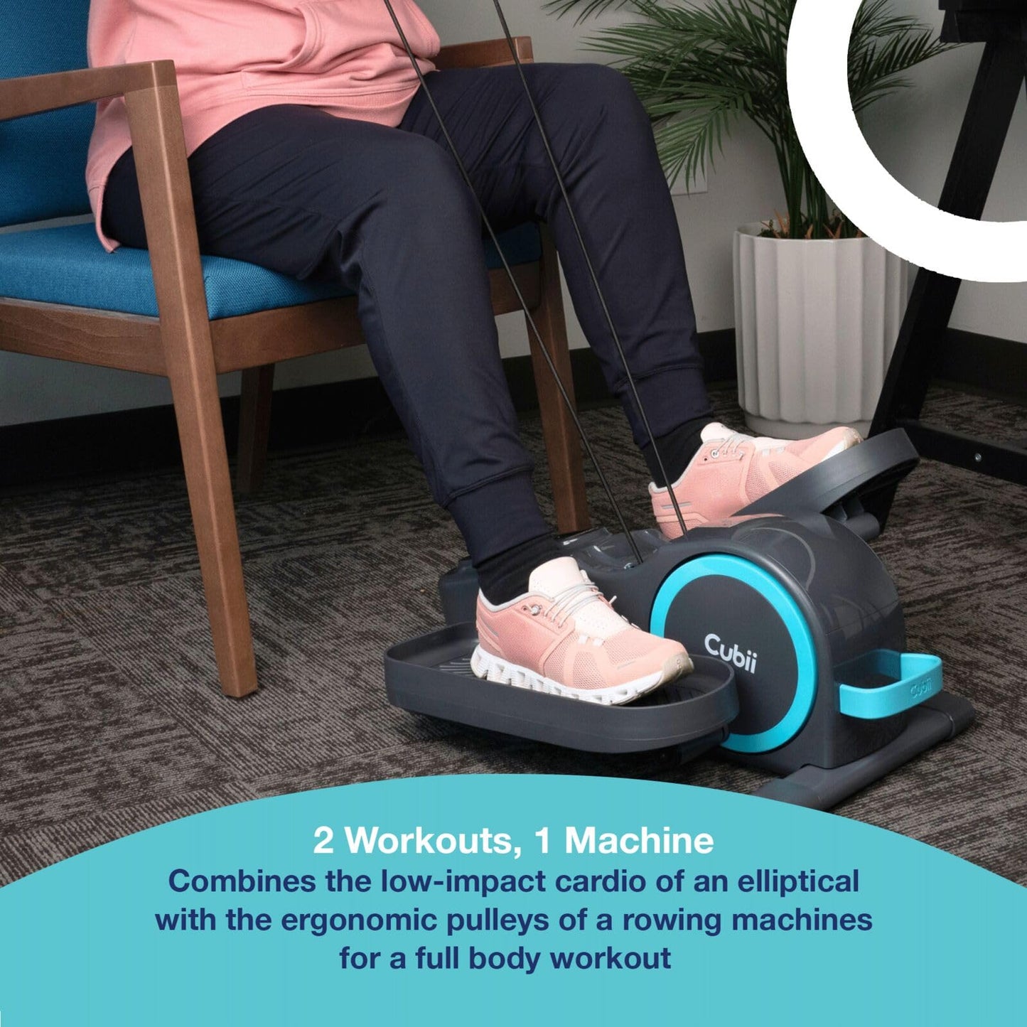 Cubii Total Body - Compact 2-in-1 Elliptical with 12 Resistance Levels, Low-Impact Cardio & Strength Training with an Ergonomic Pulley System for a Full-Body Workout Anywhere You Sit - Adult to Senior