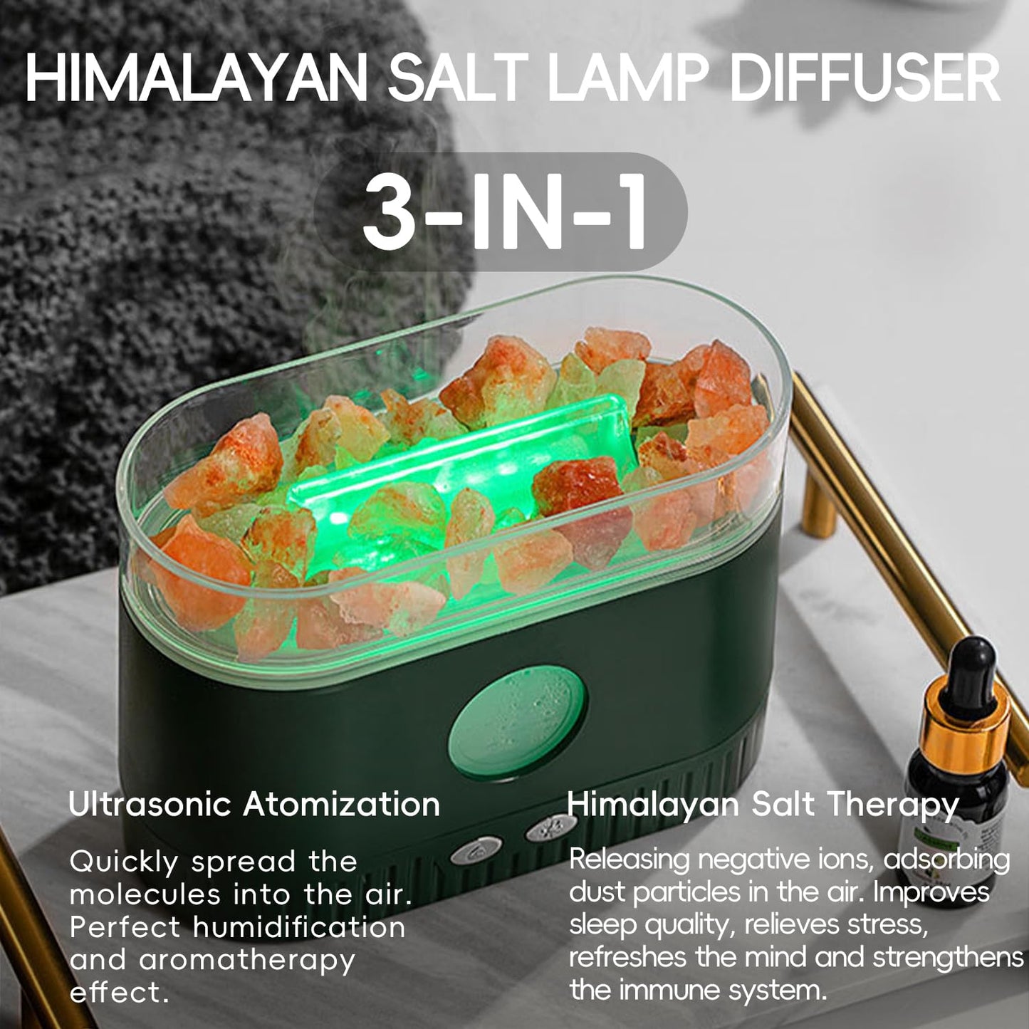 YALEDI Aromatherapy Essential Oil Diffuser, 3-in-1 Himalayan Salt Lamp Diffuser with 7 Color Lights, 200ml Ultrasonic Cool Mist Humidifier for Home Bedroom Yoga, Himalayan Pink Salt Therapy (Grey)