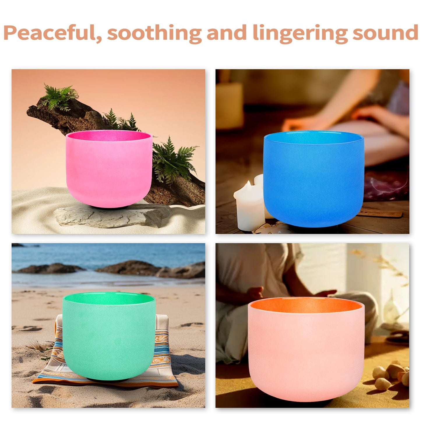 Leize Chakra Tuned 432hz Set of 7 Color Quartz Crystal Singing Bowls 6-12 inch with Heavy Duty Carrying Cases and Singing Bowl Mallets