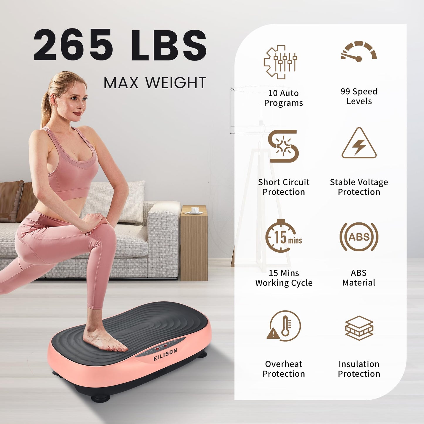 EILISON Glory Vibration Plate Exercise Machine - Whole Body Workout Vibration Fitness Platform Equipment for Home & Travel Workout, Weight Loss, Toning & Wellness (Glory Rubber Pink)