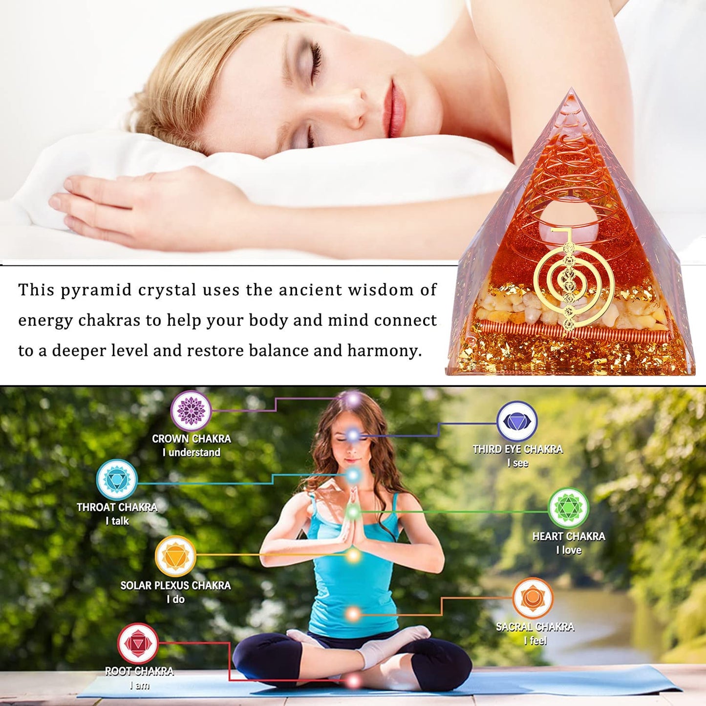 Orgone Pyramid for Positive Energy, Chakra, Wealth, Success - Chakra Orgonite Pyramid with Gemstones, Lucky Crystals, and Attract Lucky Home Decor