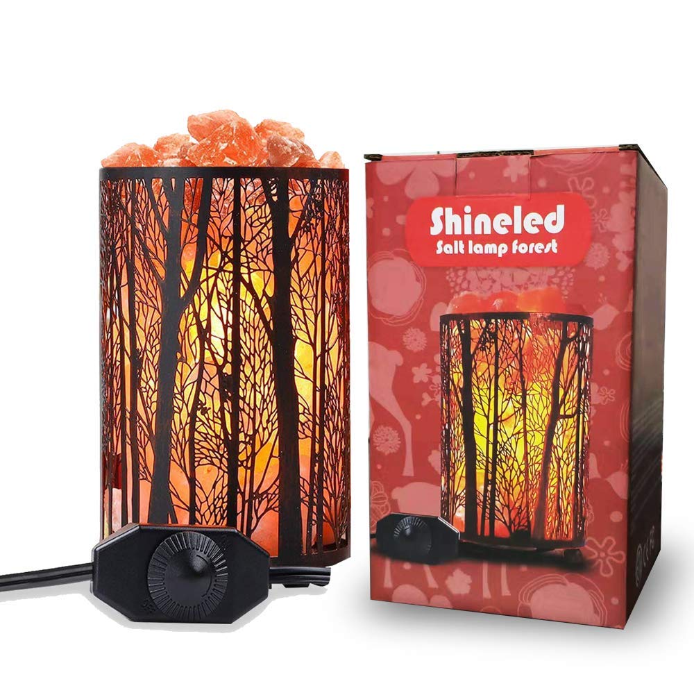 Shineled Salt Lamps, Natural Himalayan Salt Lamp, Forest Salt Lamp with Dimmer Switch, Salt Crystal Night Lights, Retro Metal Basket Decor Desk Lamp with Extra 25W Lamp Bulbs (Retro Red)