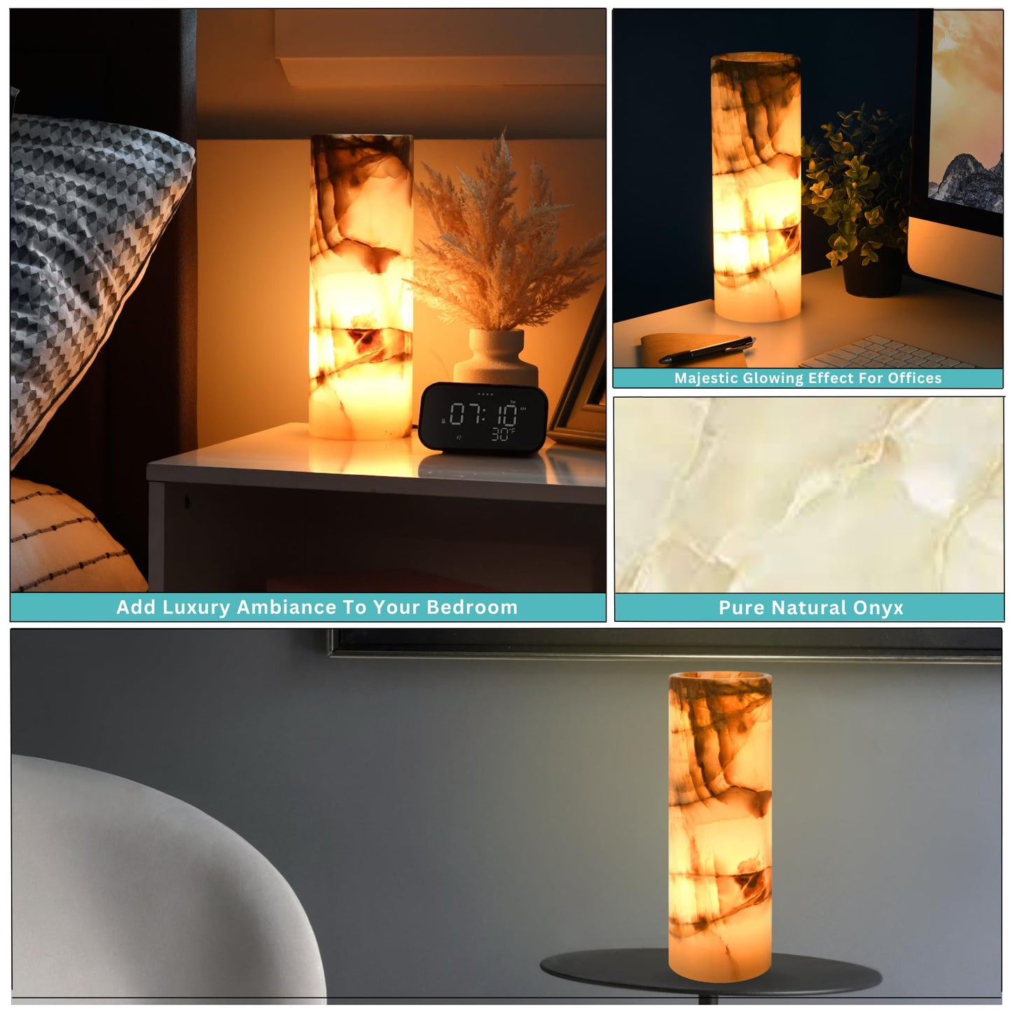 UMAID Handcrafted Onyx Marble Table Lamp, Each Lamp One-of-a-Kind with Natural Patterns, Warm Amber Glow, Dimmable Cord & Bulb, Modern Home Decor for Bedroom, Desk, Office, Living Room, or Bedside