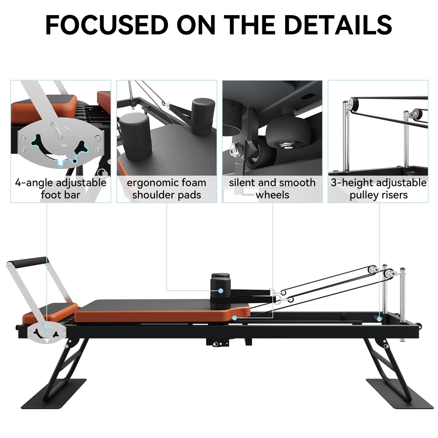 Pilates Reformer,Dpiolrcag Foldable Pilates Machine & Equipment for Home Use and Gym Workout, Suitable for Advanced and Beginners Users, Up to 250 lbs Weight Capacity