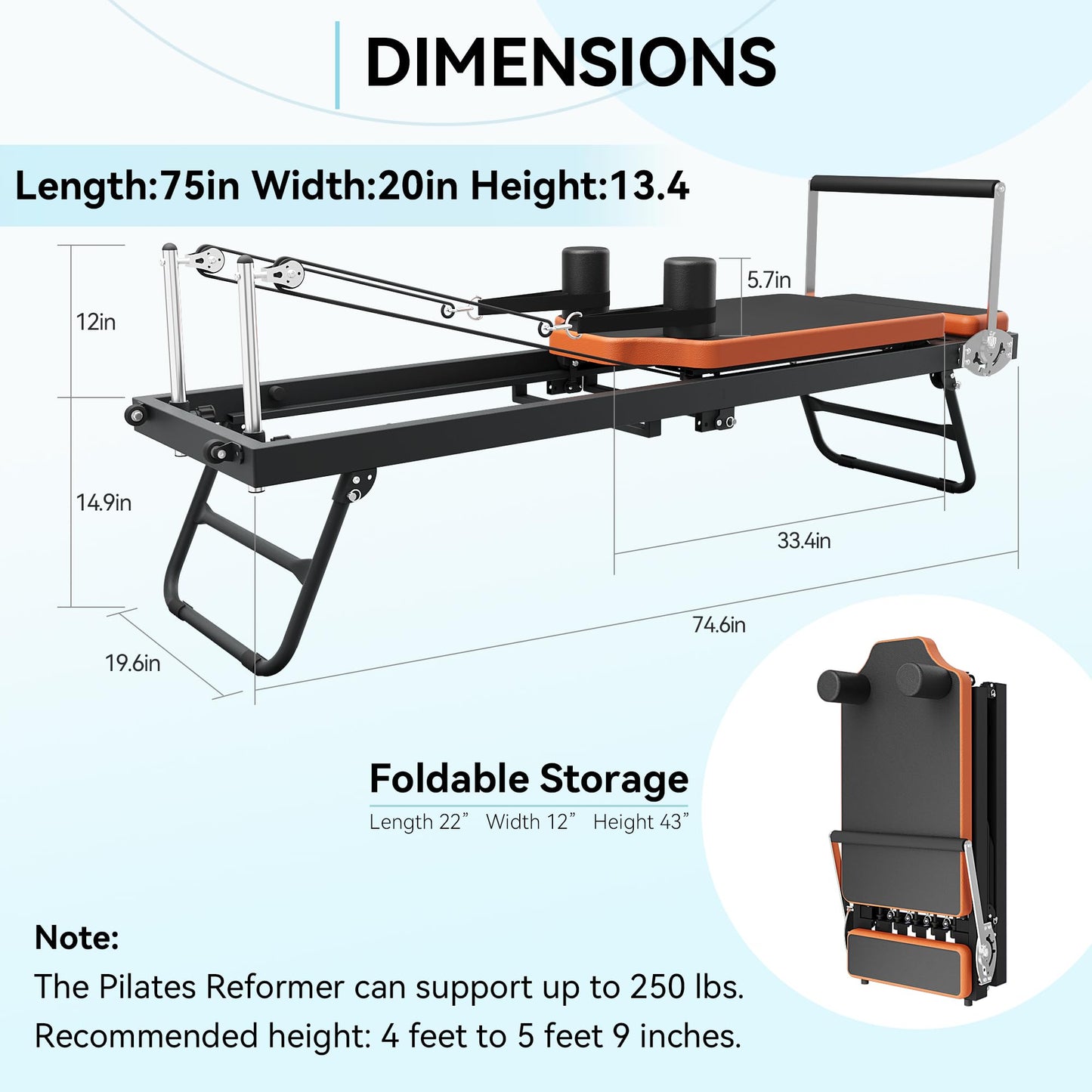 Pilates Reformer,Dpiolrcag Foldable Pilates Machine & Equipment for Home Use and Gym Workout, Suitable for Advanced and Beginners Users, Up to 250 lbs Weight Capacity