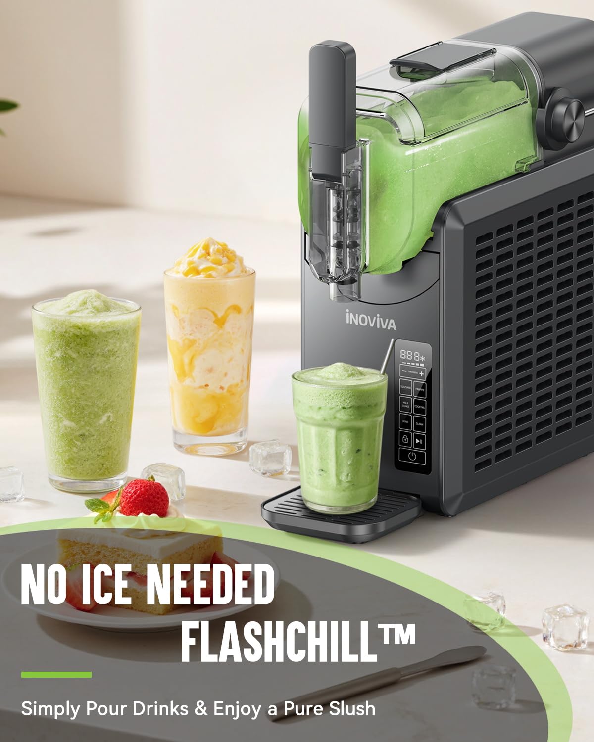 Slushie Machine, No Ice Needed, 68 oz INOVIVA Slushy Machine for Home with Self-Cleaning Function, Professional Frozen Drink Maker, 5 Preset Programs, Frozen Margaritas, Frappés, Milkshake, and More