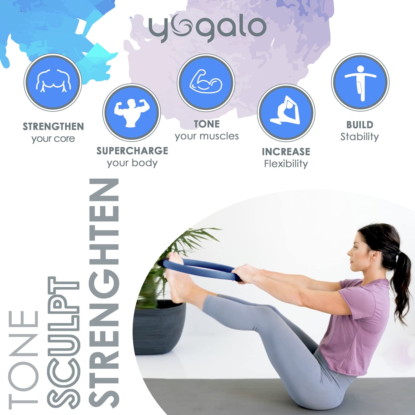 Pilates Ring and Ball Set with 3 Resistance Bands - Pilates Equipment for Home Workout - Magic Circle Pilates Ring 14 Inch to Tone, Sculpt and Strengthen - Fitness Ring for Yoga and Pilates (Blue)
