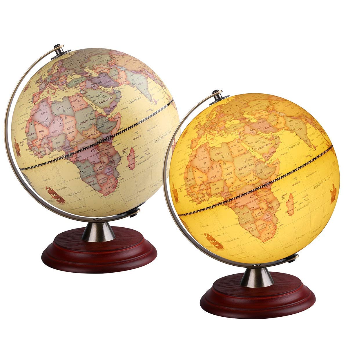 TTKTK Illuminated World Globe for Adults & Kids with Wooden Stand,Built in LED Lamp for Illuminated Night View Antique Globe for Home Décor and Office Desktop 8inch