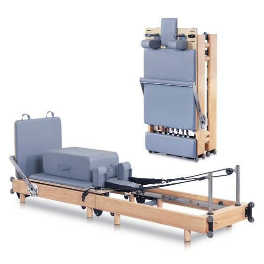 EgnFg Pilates Reformer Machine, Premium Foldable Pilates Reformer, Durable and Quiet, Pilates Equipment for Home Workouts with Reformer Accessories and Reformer Pilates Box (Light Grayish-Blue)