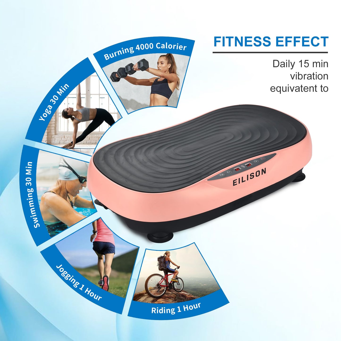 EILISON Glory Vibration Plate Exercise Machine - Whole Body Workout Vibration Fitness Platform Equipment for Home & Travel Workout, Weight Loss, Toning & Wellness (Glory Rubber Pink)