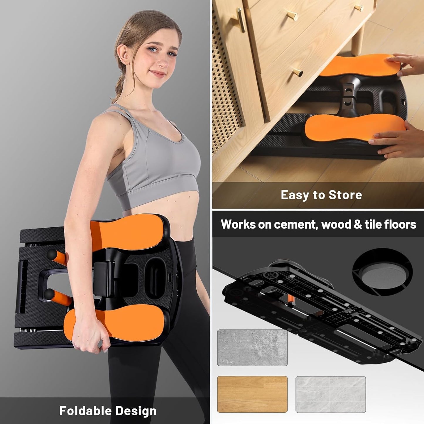 Pilates Board, 2025 Pilates Reformer Set, 5 in 1 Multifunctional Abdominal Board, Portable Ab Core Trainer, Foldable Pilates Reformer Board for Home, Black