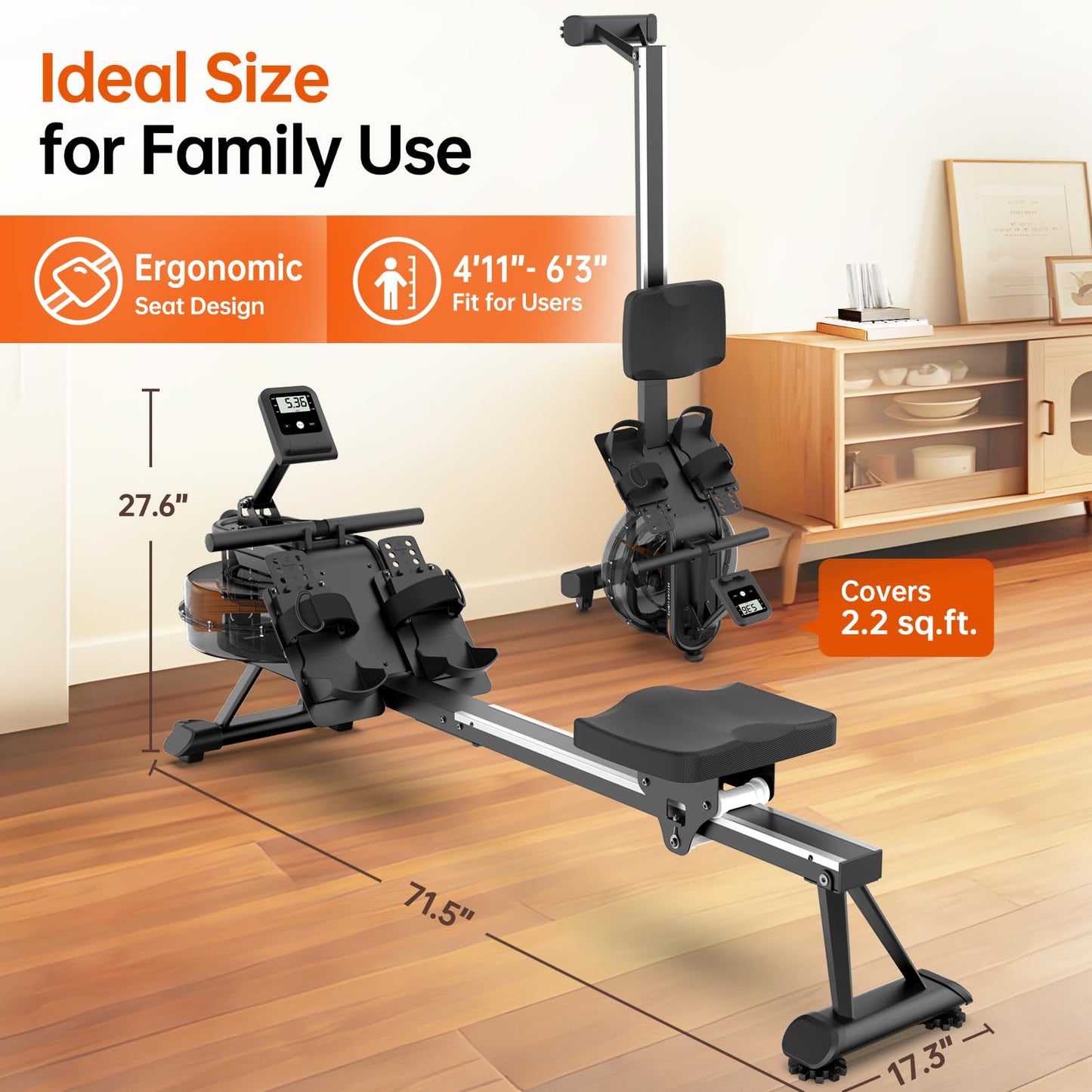 YAMO Rowing Machine for Home Water Rower with LCD Display Water Resistance Row Machine with 150 Kg Weight Capacity Rowing Machines with 44 Days Kinomap App Membership
