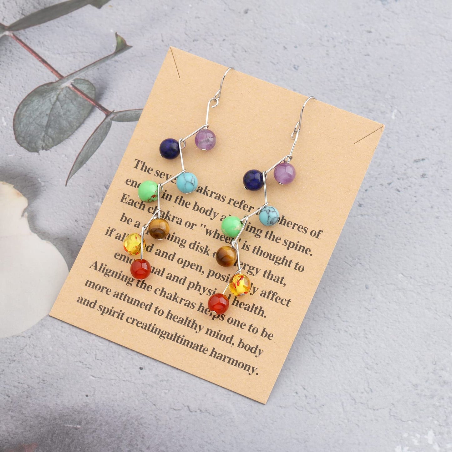 WUSUANED 7 Healing Chakra Earrings Reiki Stone Dangle Hook Earrings Engery Protection Anxiety relief Gift For Yoga Meditation (Chakra earrings)