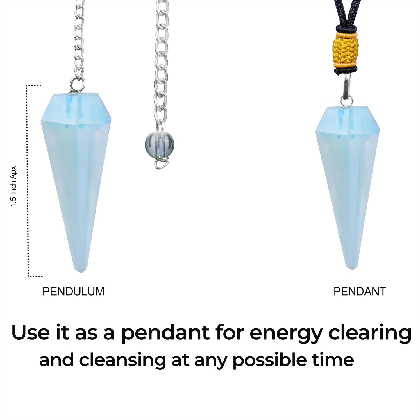 PYOR Opalite Natural Gemstone Chakra Pendulum Good Luck Charms Gems Reiki Healing Stones Pendulums 6 Faced Crystal Pointed Natural Gemstones Necklace Divination Spiritual Gift Peaceful Gifts Handmade