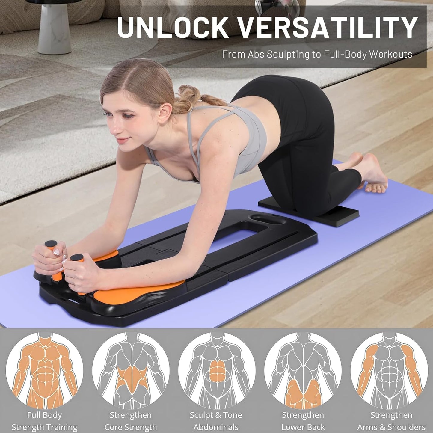 Pilates Board, 2025 Pilates Reformer Set, 5 in 1 Multifunctional Abdominal Board, Portable Ab Core Trainer, Foldable Pilates Reformer Board for Home, Black