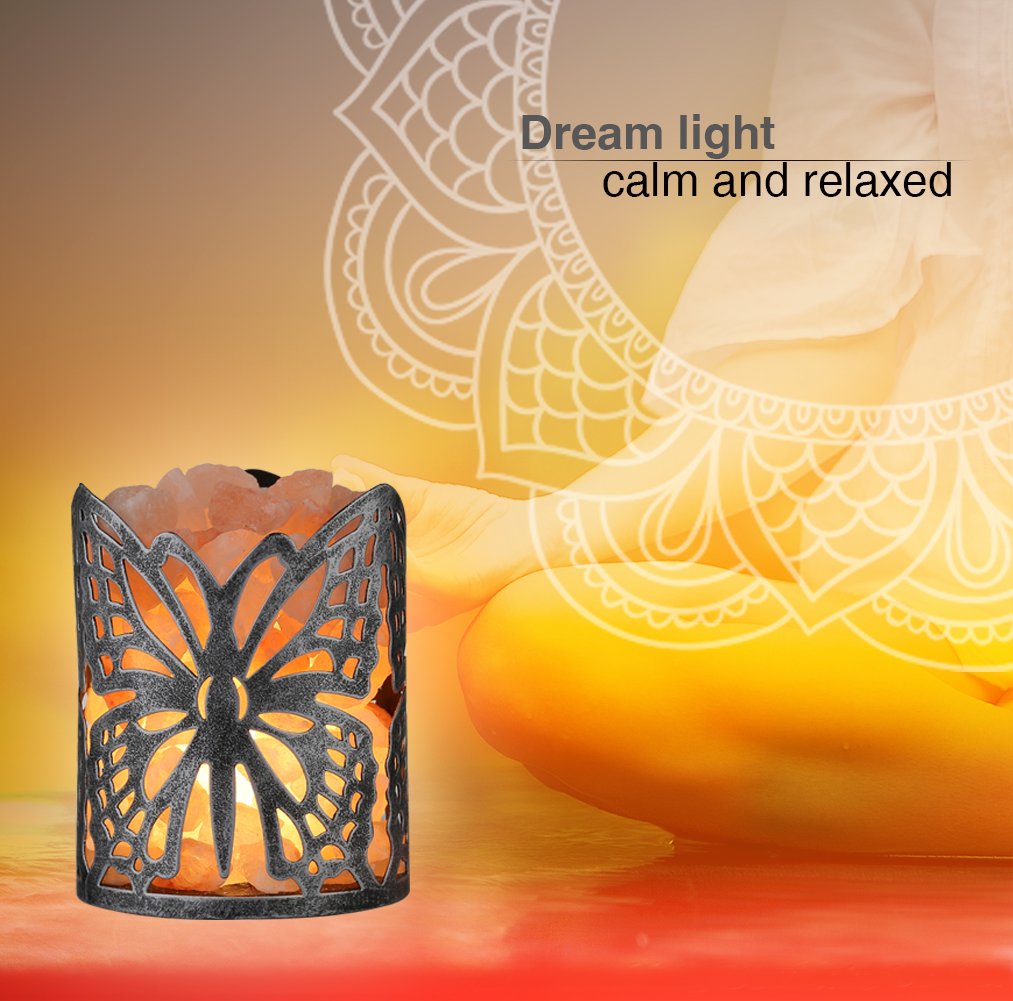 IMY King Himalayan Salt Lamp,Natural Wall Light Salt Lamp with 2 Bulbs,Rocks Salt Night Light with Butterfly Metal Basket Gift
