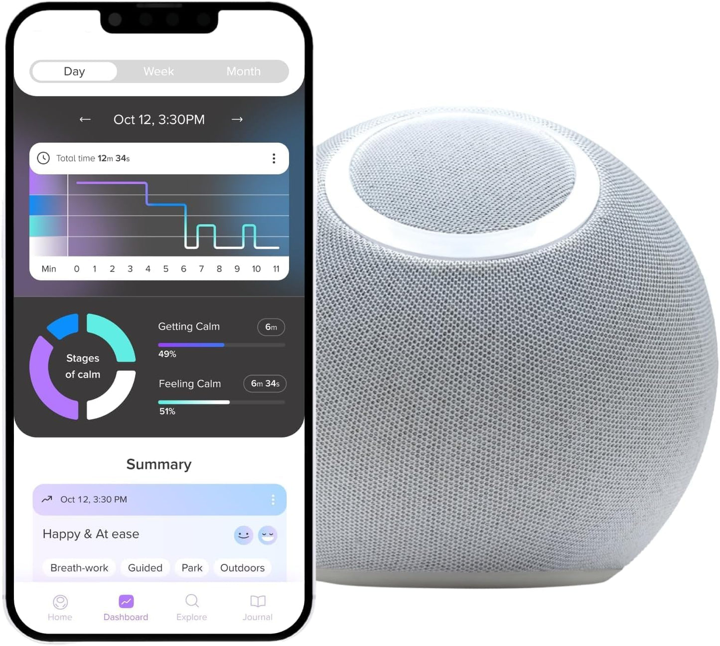 Reflect Orb: Smart tracker for better mental health. Biofeedback device to master meditation, wellness focus, anxiety, manage stress & ADHD strategies. Mindfulness, emotional regulation self-care gift