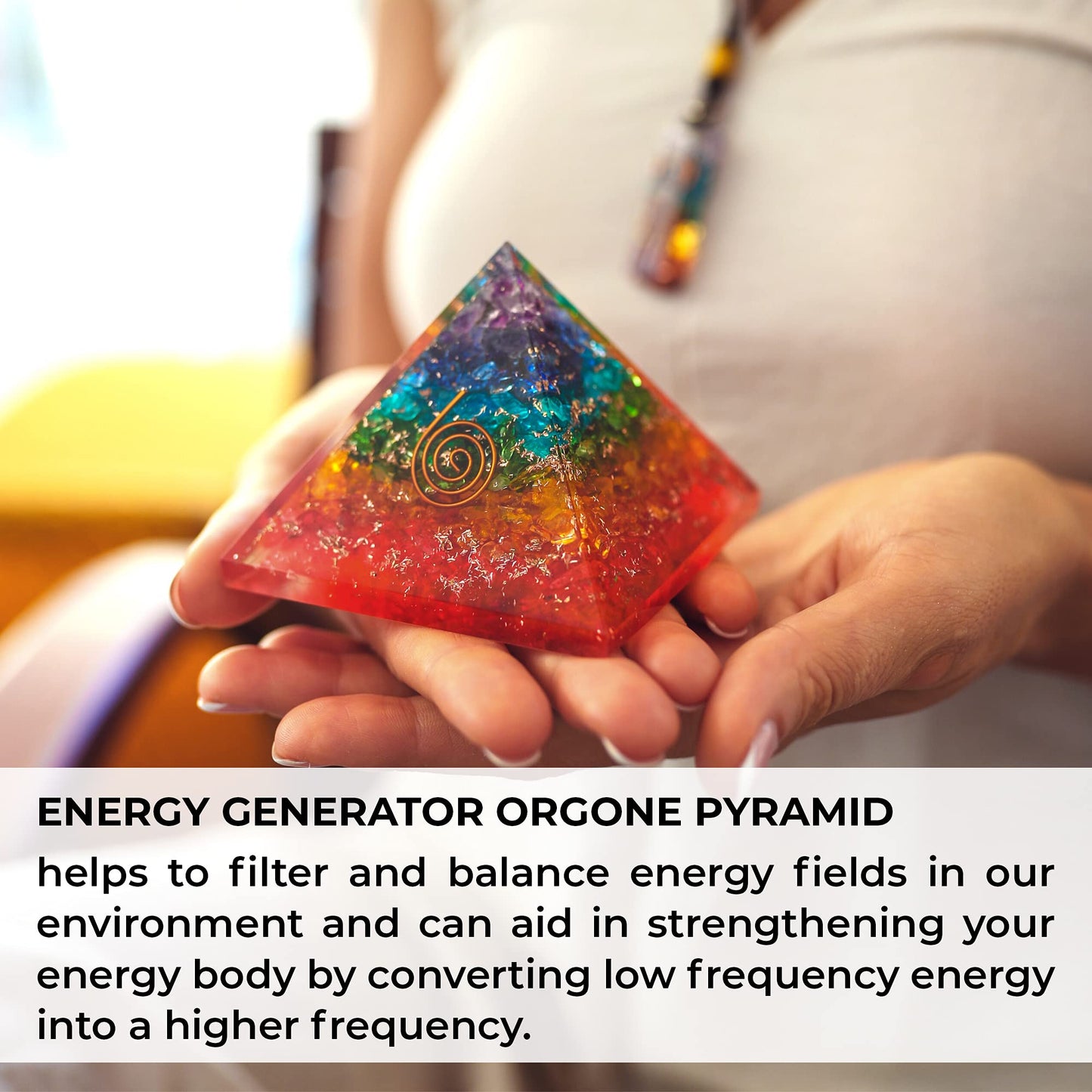 Orgonite Crystal Handmade Seven Chakra Gemstone Pyramid - Orgone Chakra Healing Stone Pyramids for Mediation, Yoga, Reiki, Spiritual Gift, Office and Home Décor