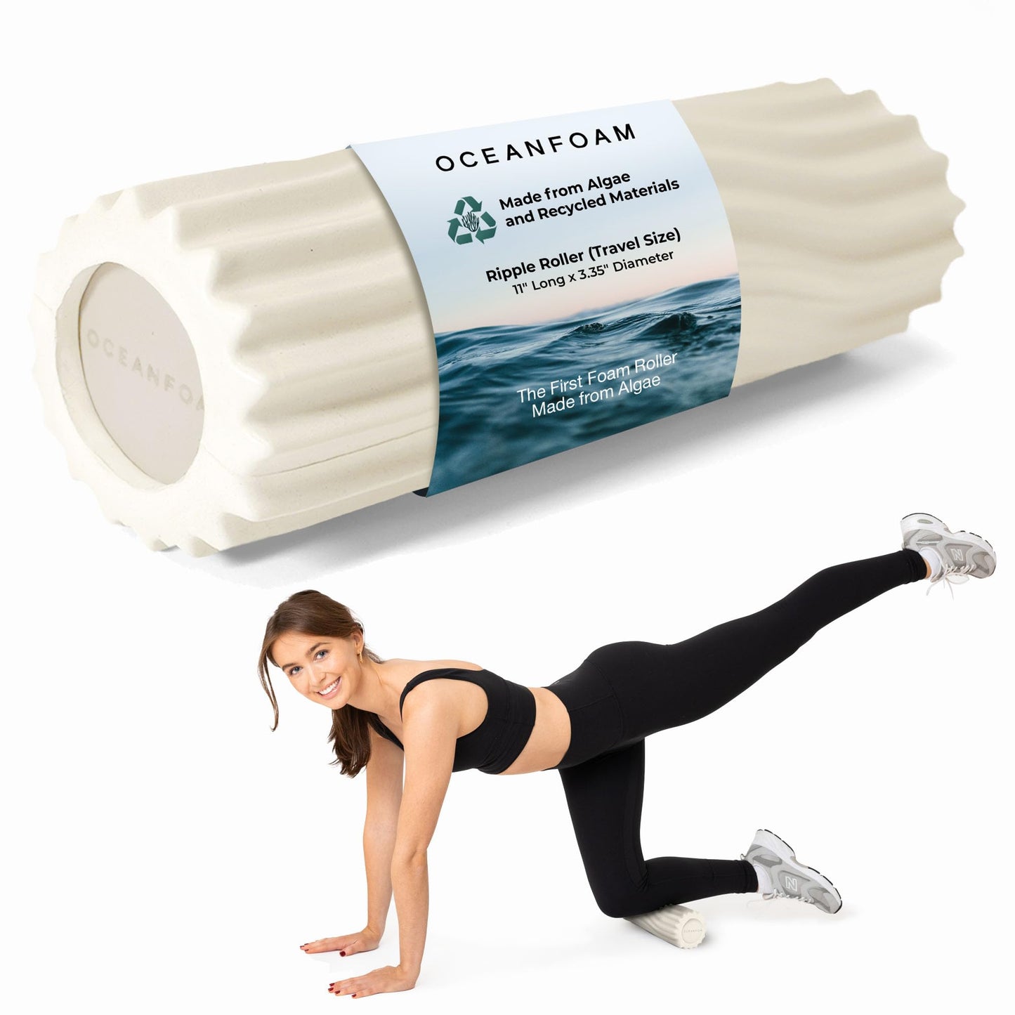 Oceanfoam Tidal Roller - Natural - Muscle Massage Foam Roller for Back Pain & Stretching - Firm and Ergonomic Wide Wave Textured - Yoga, Athletics, & Wellness - Full Size, 20" x 5"