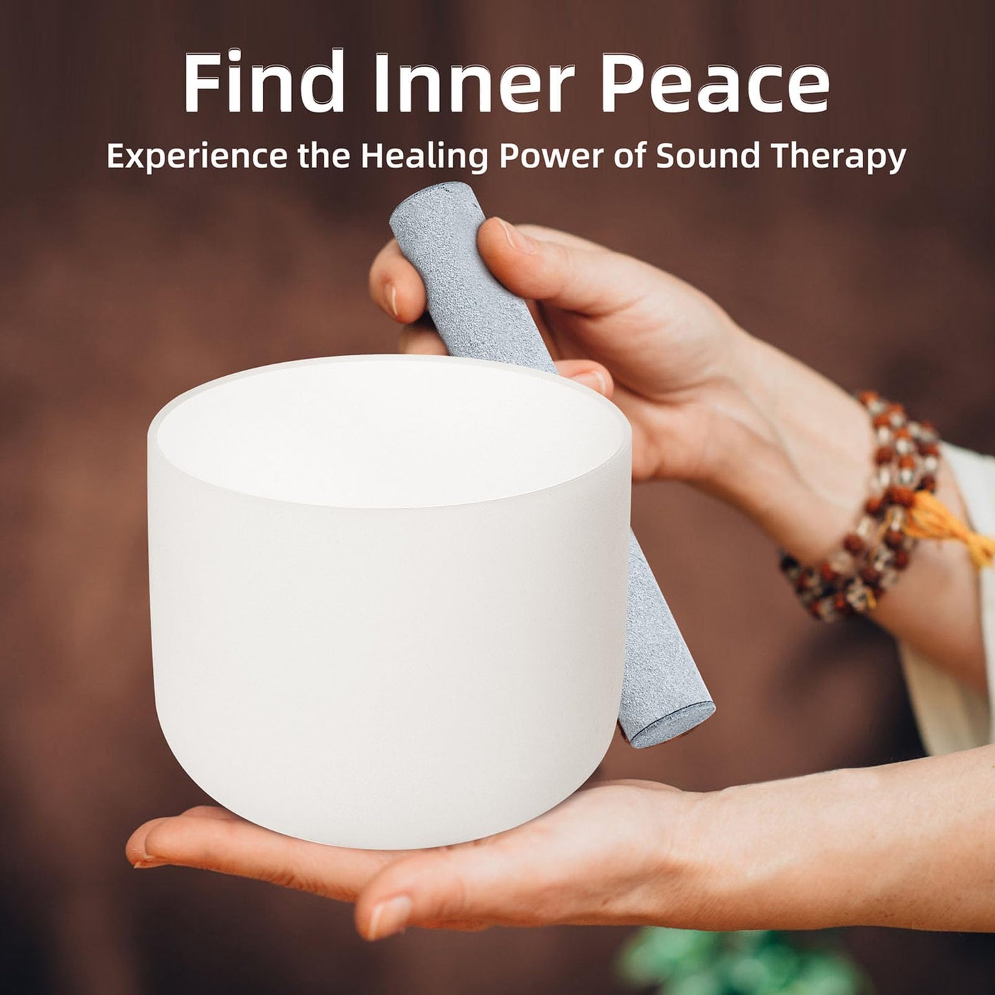 CALM CLANG 8 Inch A Note 432hz Third Eye Chakra Crystal Singing Bowl Healing Pure White with Carrying Case and Rubber Mallet Suede Strikers Oring