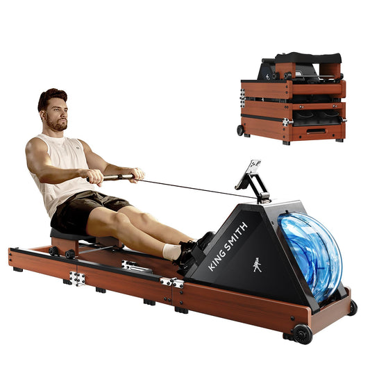 KINGSMITH Water Rowing Machines for Home, WR20 Foldable Row Machine, 331LB Weight Capacity, Water Rower Machine with LCD Monitor, App Supported and Comfortable Seat for Folding Water Rowers, Red Oak