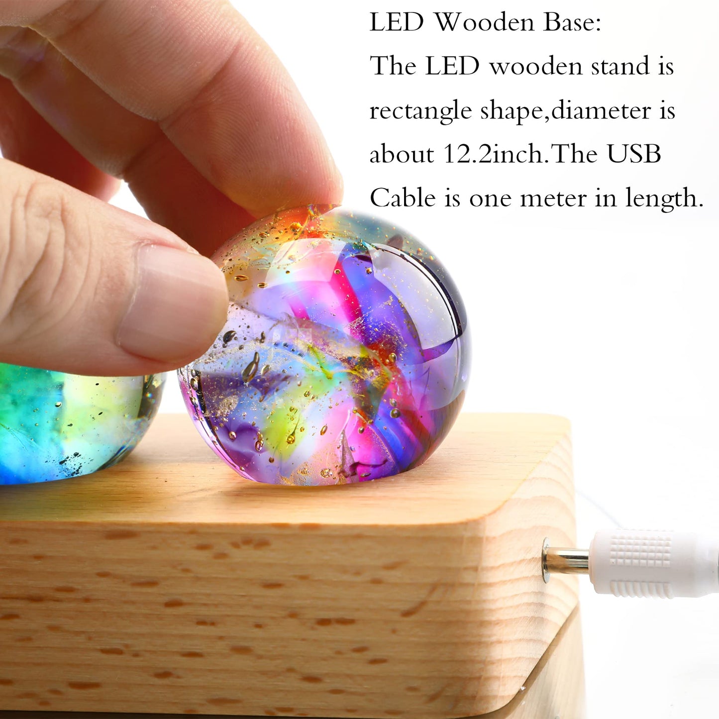 KRISININE 7 Chakra Natural Healing Spheres with LED Wooden Stand 40mm Crystal Quartz Stones for Meditation Positive Energy Night Light Decoration Balls Set for Home
