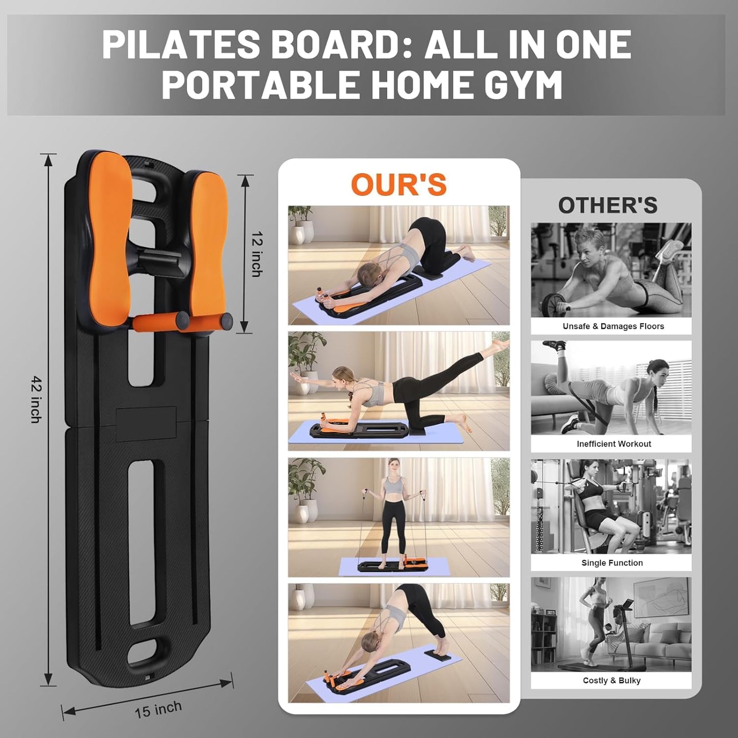 Pilates Board, 2025 Pilates Reformer Set, 5 in 1 Multifunctional Abdominal Board, Portable Ab Core Trainer, Foldable Pilates Reformer Board for Home, Black