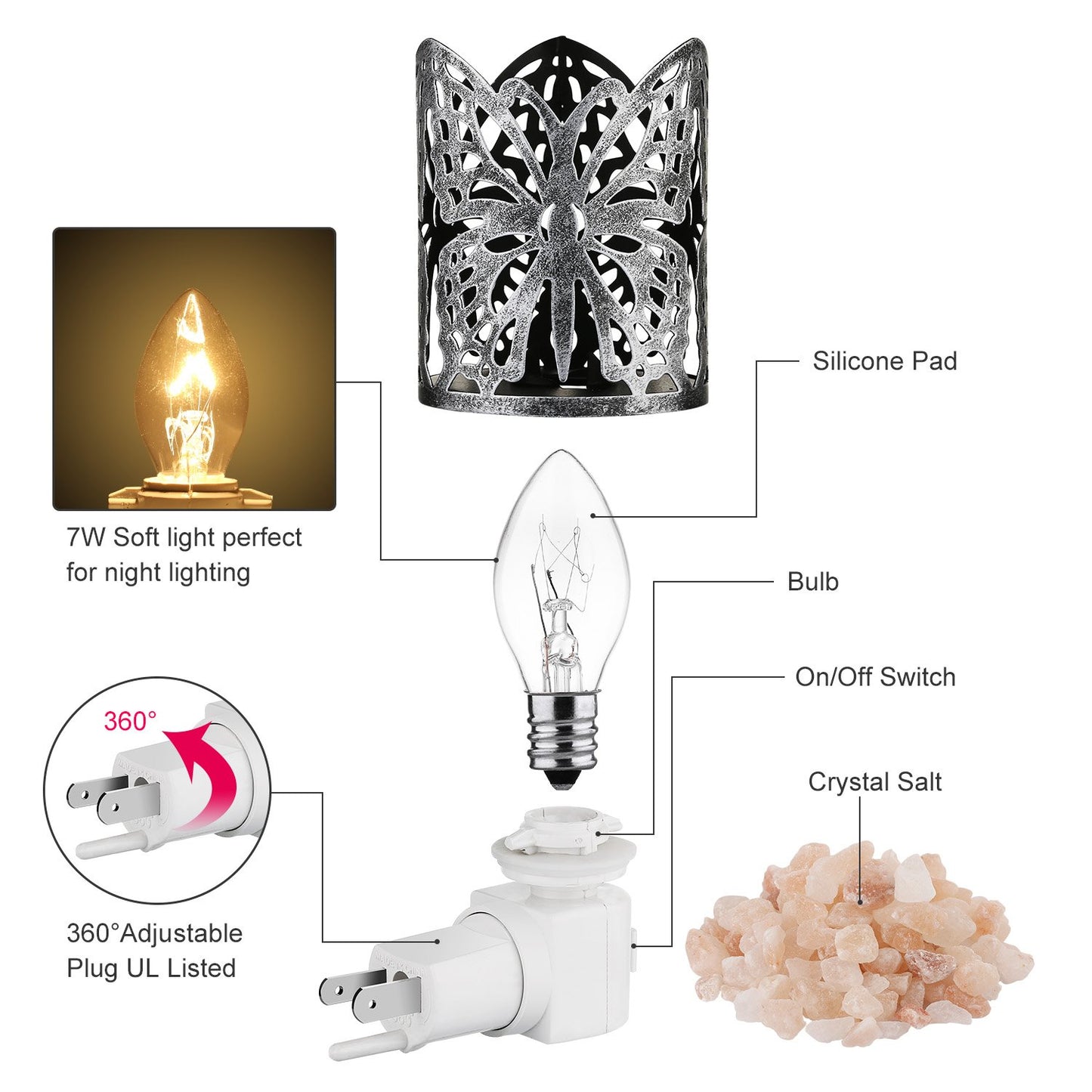 IMY King Himalayan Salt Lamp,Natural Wall Light Salt Lamp with 2 Bulbs,Rocks Salt Night Light with Butterfly Metal Basket Gift