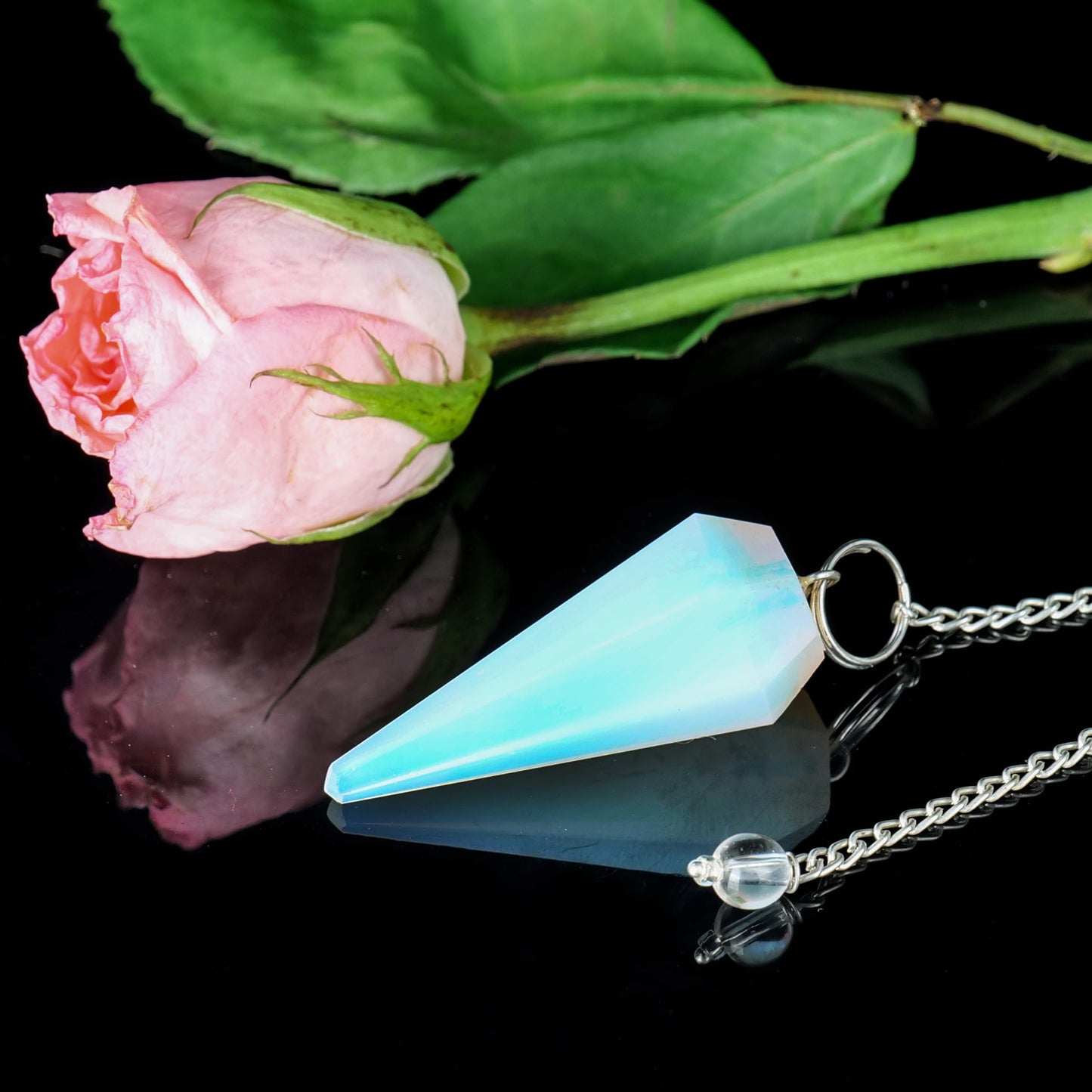 PYOR Opalite Natural Gemstone Chakra Pendulum Good Luck Charms Gems Reiki Healing Stones Pendulums 6 Faced Crystal Pointed Natural Gemstones Necklace Divination Spiritual Gift Peaceful Gifts Handmade