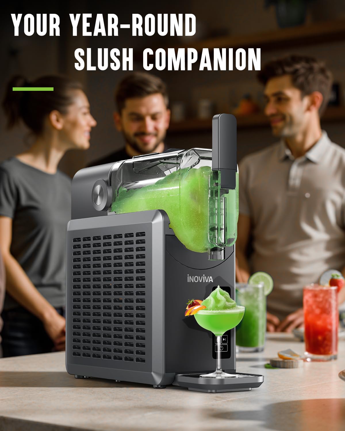 Slushie Machine, No Ice Needed, 68 oz INOVIVA Slushy Machine for Home with Self-Cleaning Function, Professional Frozen Drink Maker, 5 Preset Programs, Frozen Margaritas, Frappés, Milkshake, and More