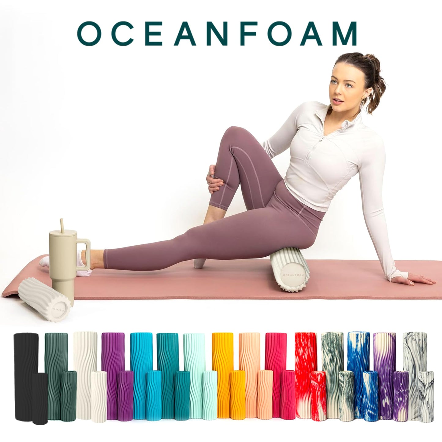Oceanfoam Tidal Roller - Natural - Muscle Massage Foam Roller for Back Pain & Stretching - Firm and Ergonomic Wide Wave Textured - Yoga, Athletics, & Wellness - Full Size, 20" x 5"