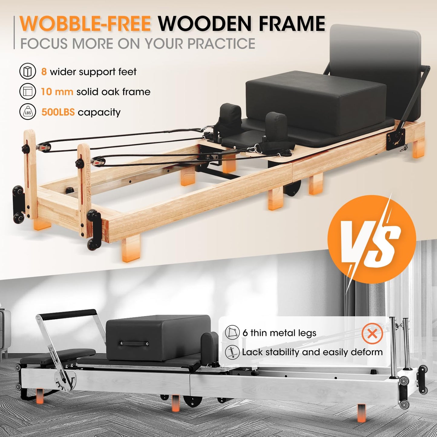 Pilates Reformer, PAETA 92" Wooden Foldable Pilates Reformer Machine with Springs, Pilates Machines for Home Use and Studio, Pilates Equipment with Sitting Box, Jump Board and Accessories