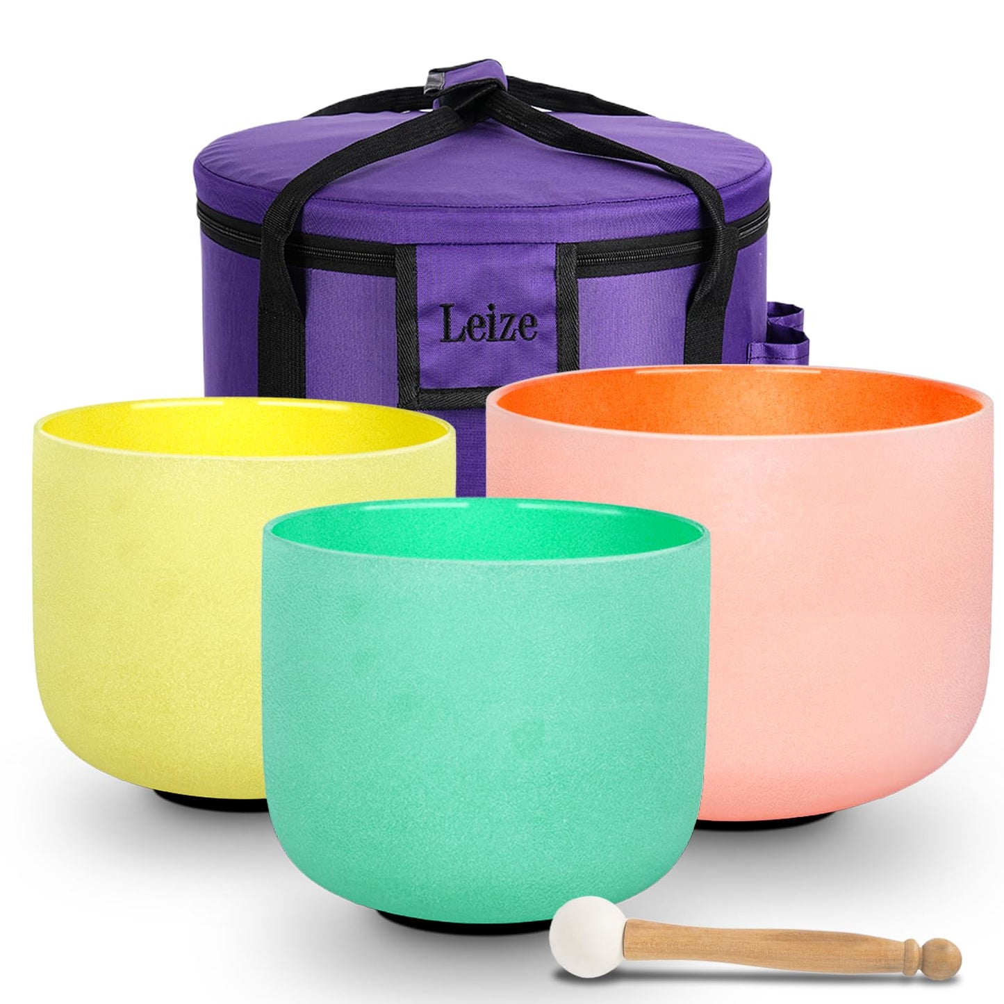 Leize Chakra Tuned 432hz Set of 7 Color Quartz Crystal Singing Bowls 6-12 inch with Heavy Duty Carrying Cases and Singing Bowl Mallets