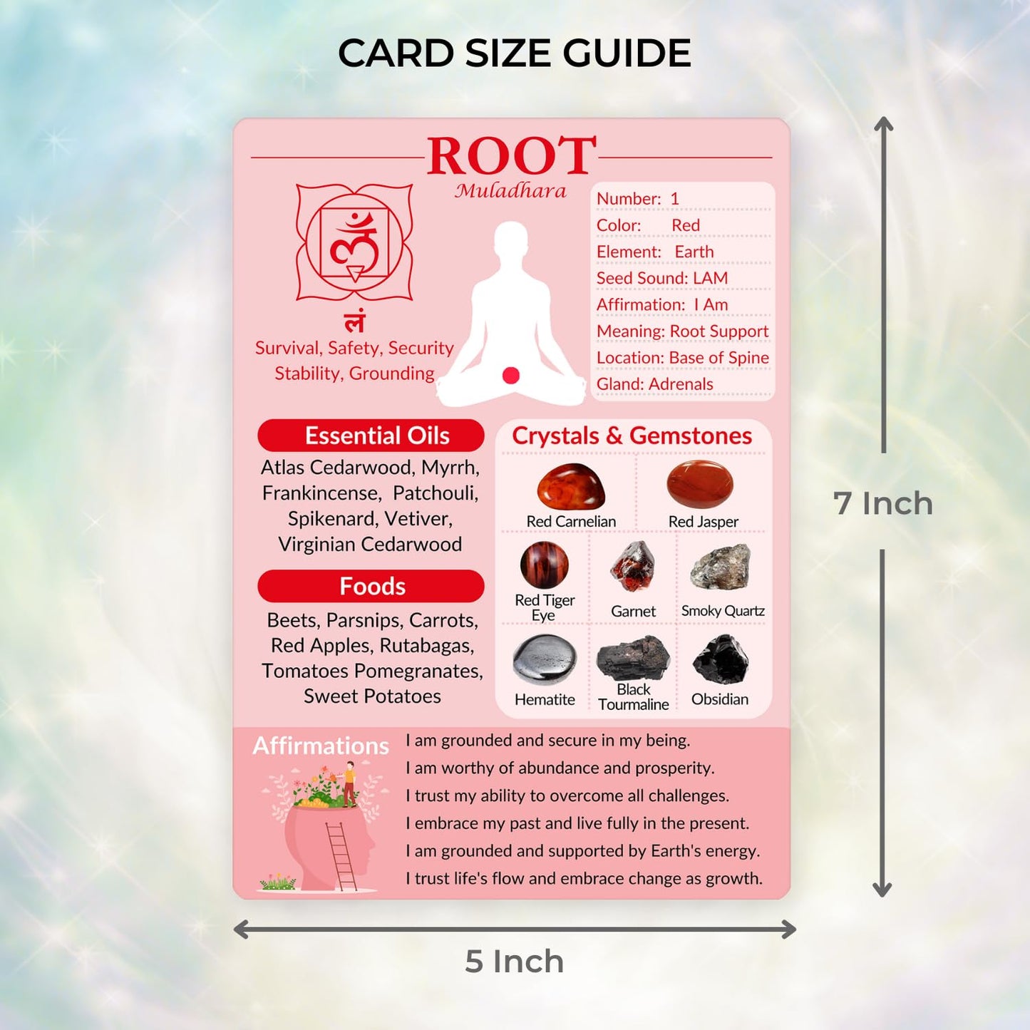 7 Chakras Cards, Double-Sided Quick Reference Guide for Chakra Healing Meditation Yoga Pose with Crystals, Essential Oils & Affirmations, Spiritual Day Gifts for Her & Him Beginner Friendly